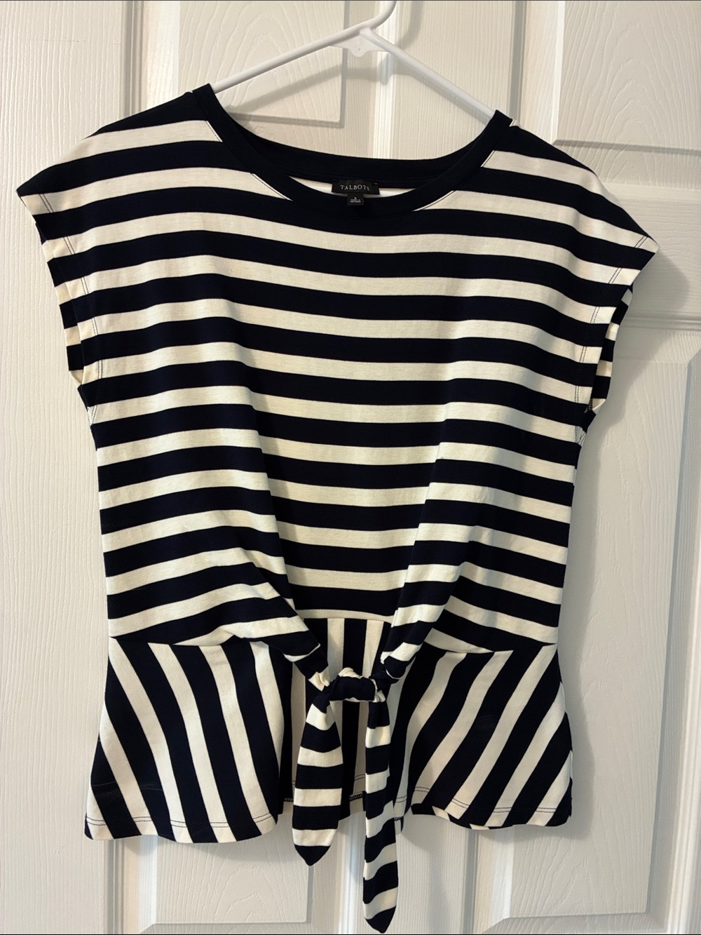 Talbots Black and White Striped Tie-Front Tee